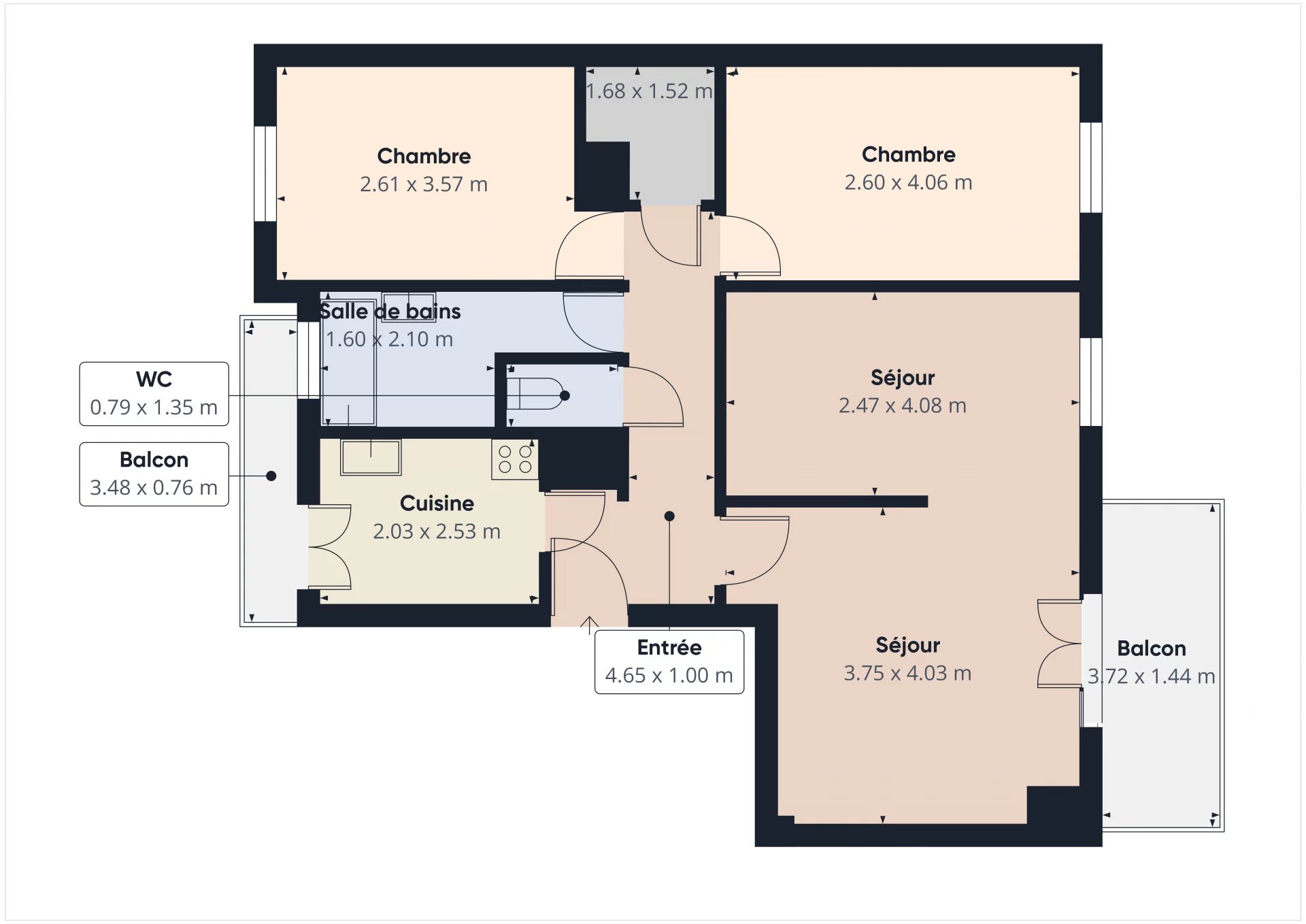 Appartement 4 pièces Balcons – 64m² – Cave – Parking Collectif – Av Desiree Clary – NICE