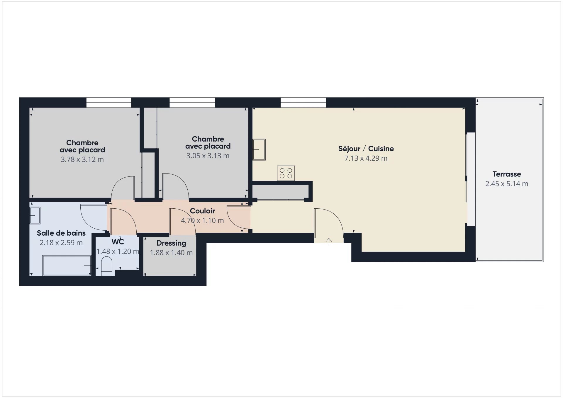 Appartement 3 pièces 71m² + Terrasse + 2 Parkings – Av des Plantiers ST LAURENT DU VAR