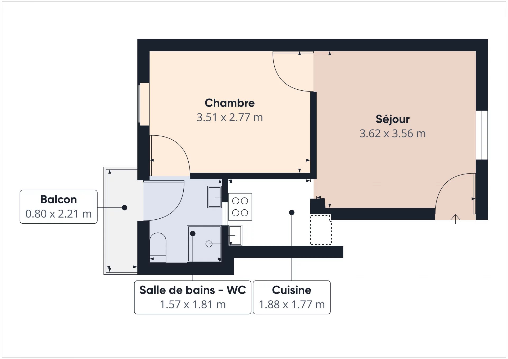 Appartement 2 pièces 28m² balcon – Rue Caffarelli NICE