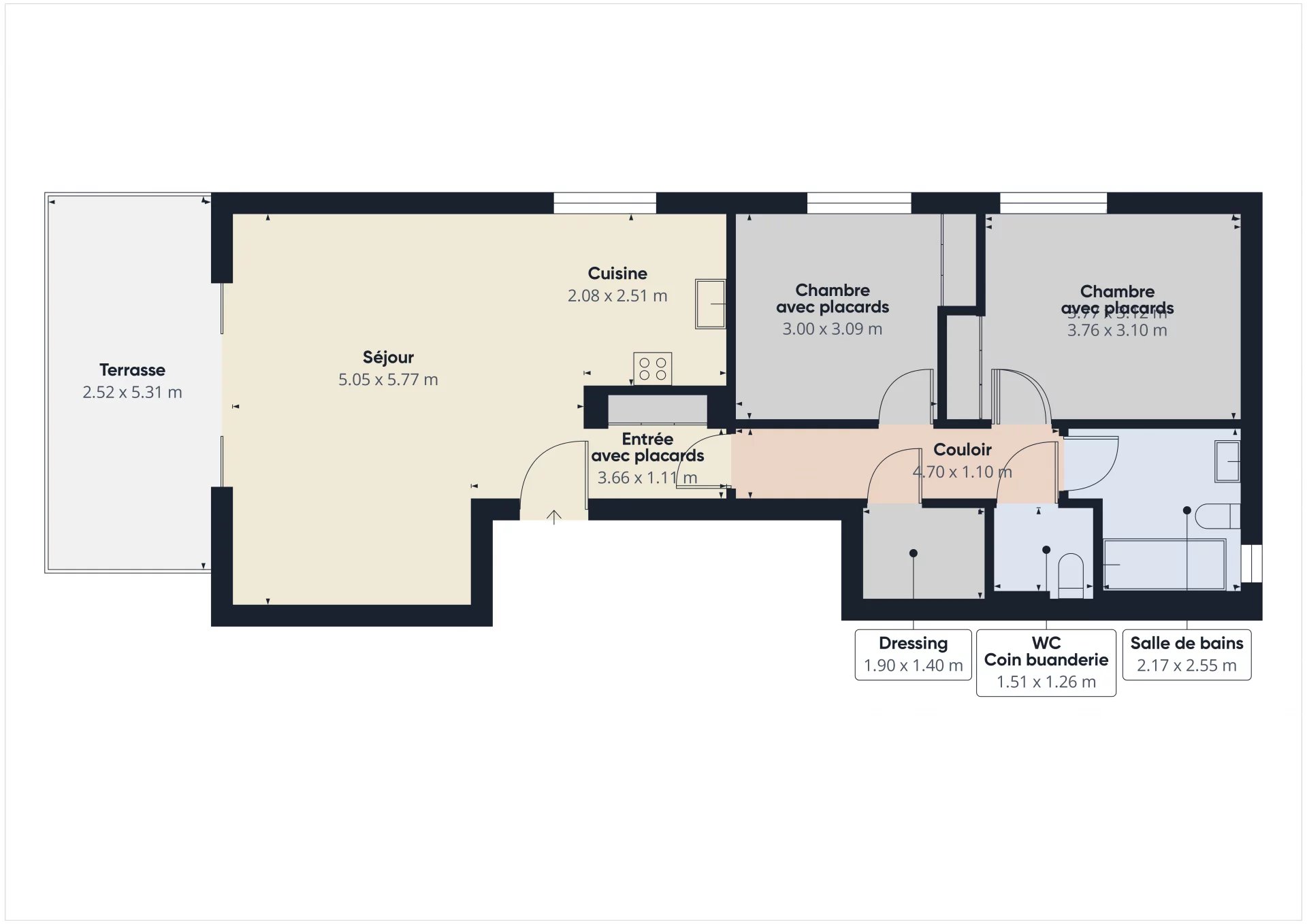 Appartement 3 pièces Terrasse Parkings – Av des Plantiers ST LAURENT DU VAR