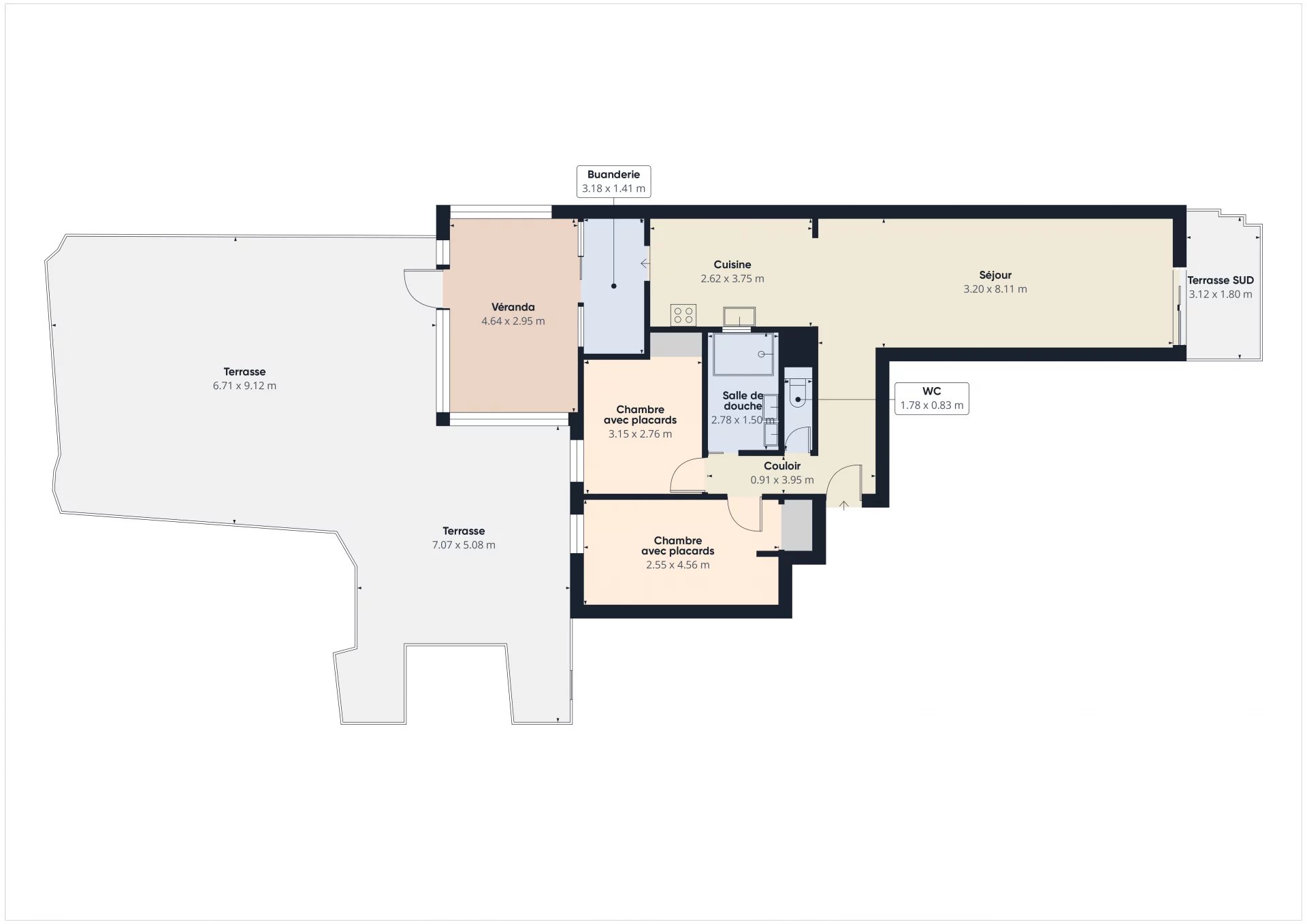 Appartement 3 pièces 69m² + Terrasses – Rue Chevaliers de Malte – NICE Gorbella