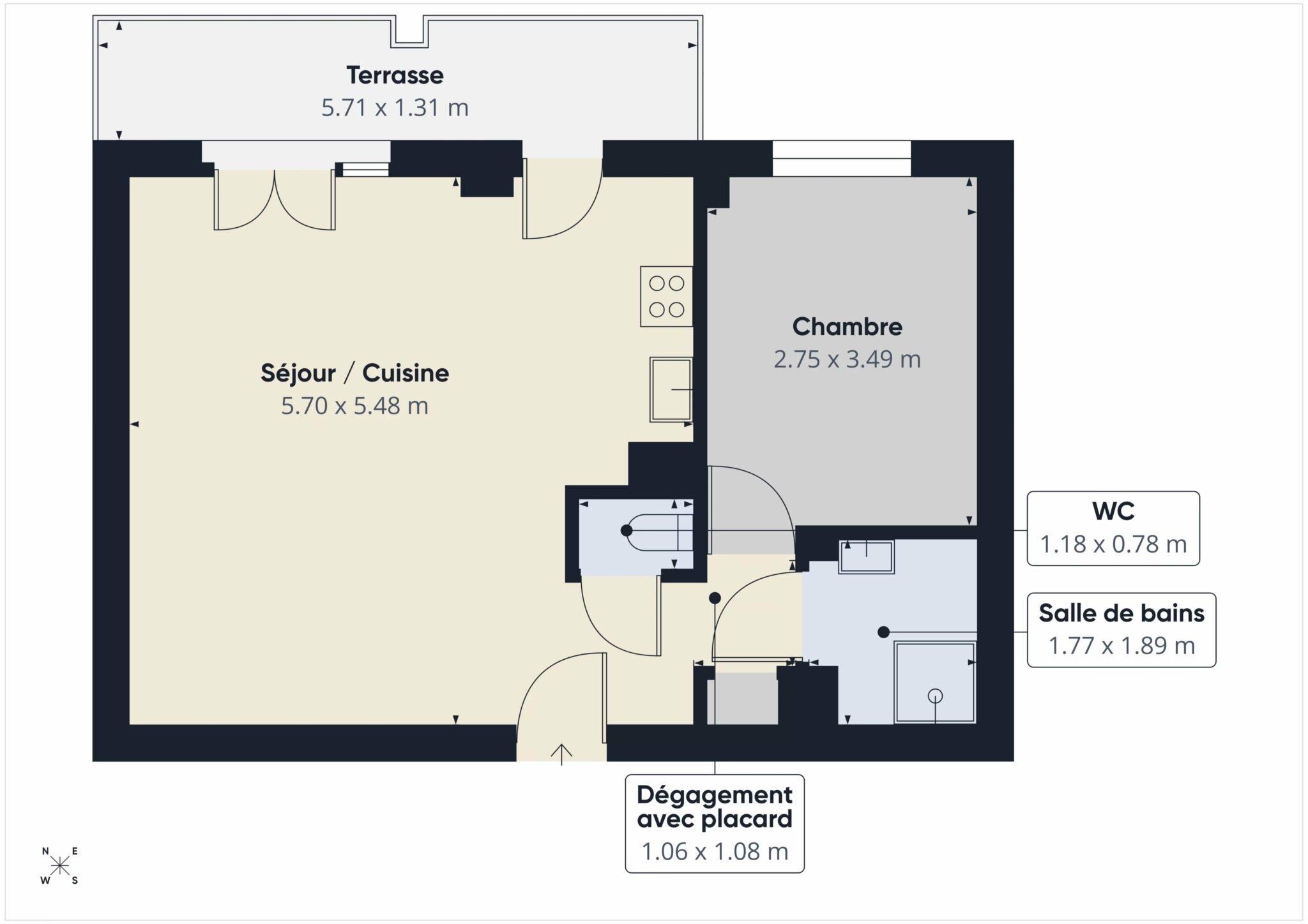 Appartement 2 pièces + cave – Rue Justin Montolivo – NICE Acropolis