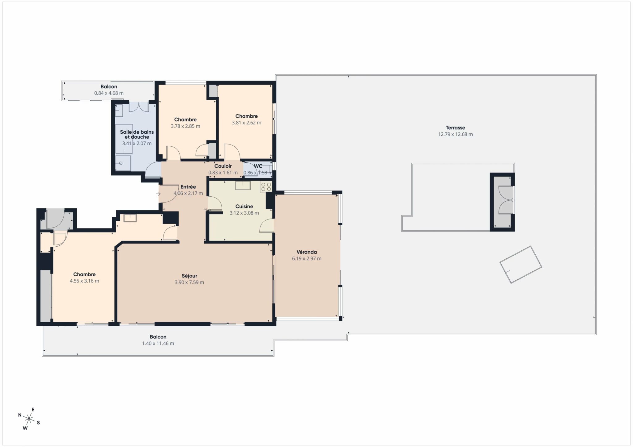 Appartement 4 pièces Dernier Etage – Terrasse 150m² – St Sylvestre – NICE