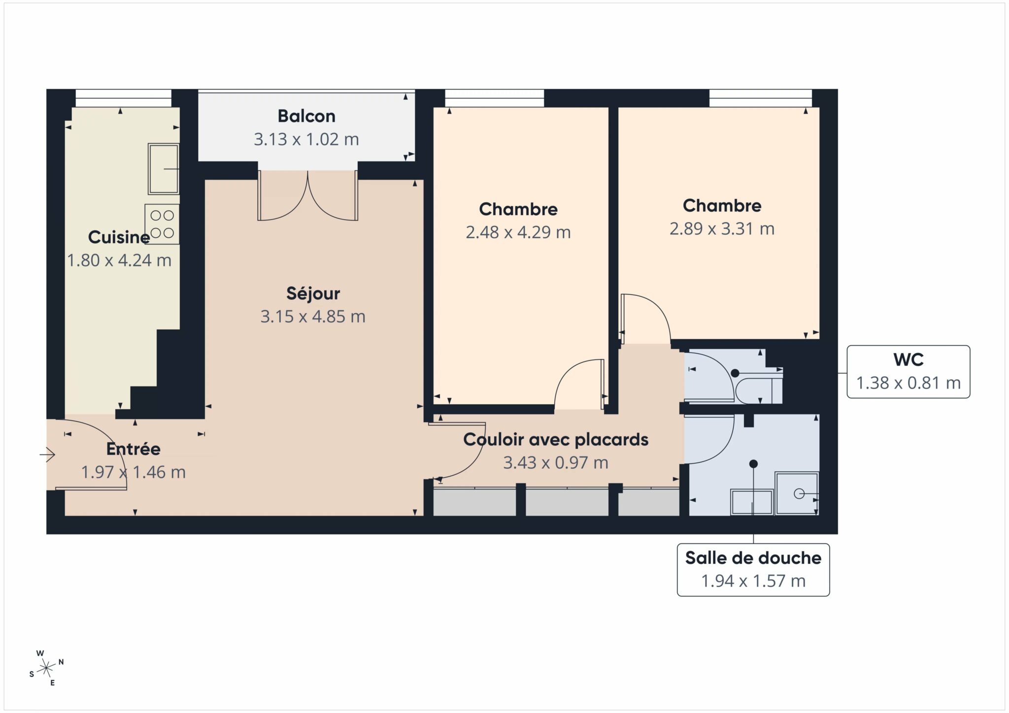 Appartement 3 pièces + cave – Bd Henri Sappia – NICE
